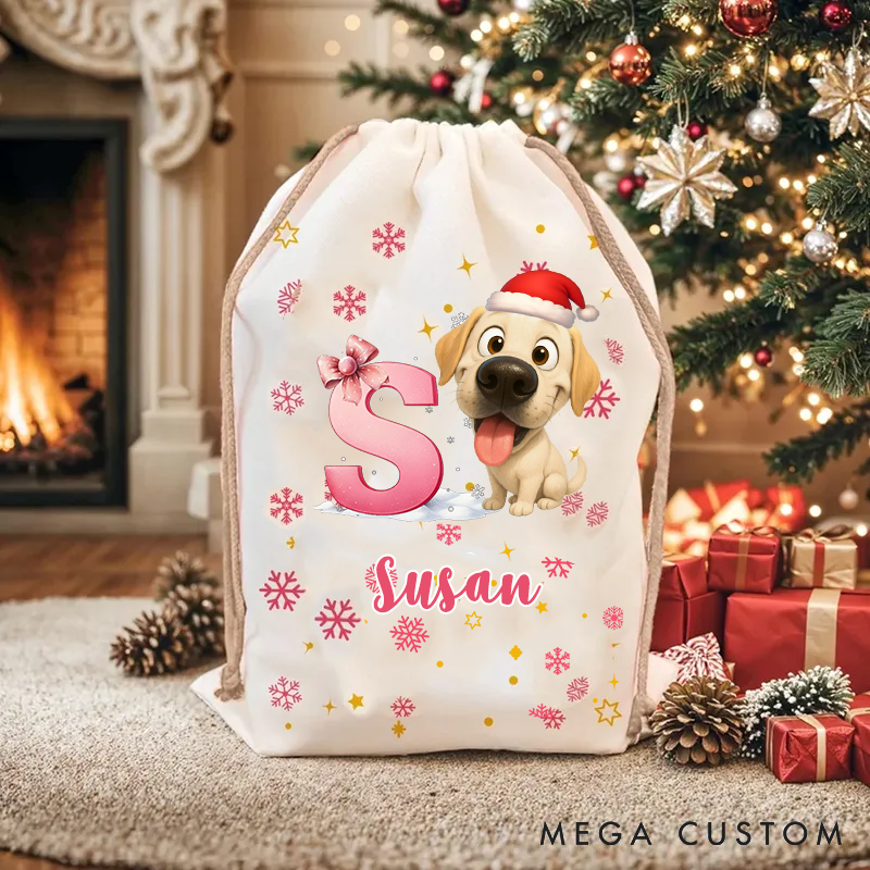 Personalized Dog Lover Cute Cartoon Santa Hat Snowman with dog Christmas Sack