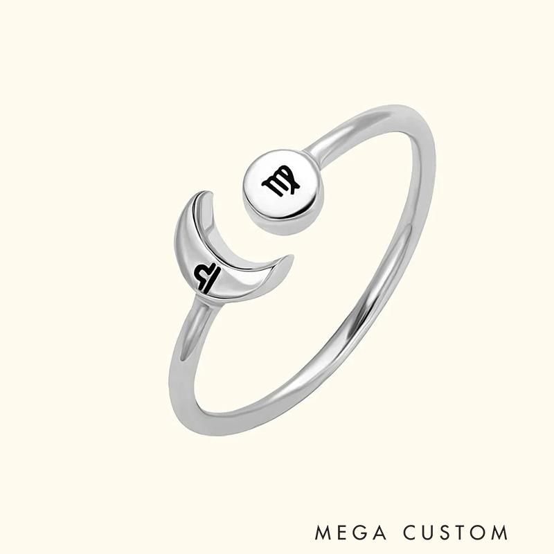 Personalised Sun and Moon Zodiac Ring for Birthday Graduation Anniversary Christmas or Other Special Occasions