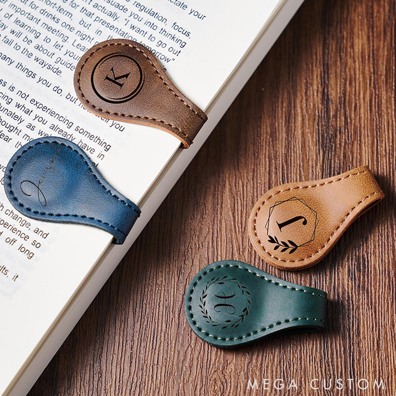 Personalized Engraved Magnetic Bookmark Custom Leather Magnet Book Clip Design with Name or Initials Unique Book Accessories for Book Lover