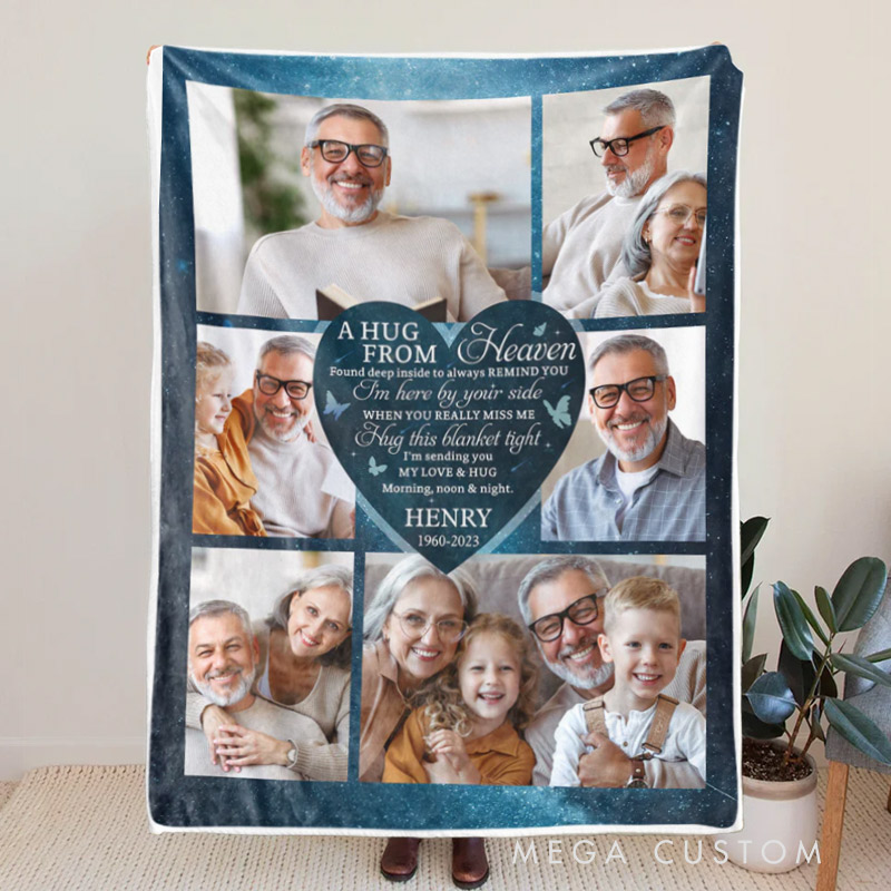Personalized Memorial Photo Blanket A Hug From Heaven Sympathy Gift for Family Members Christmas Gift