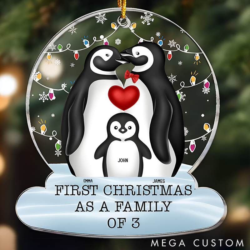 Personalized Family Christmas Ornaments Commemorating Our First Christmas with a Heartwarming Penguin Family