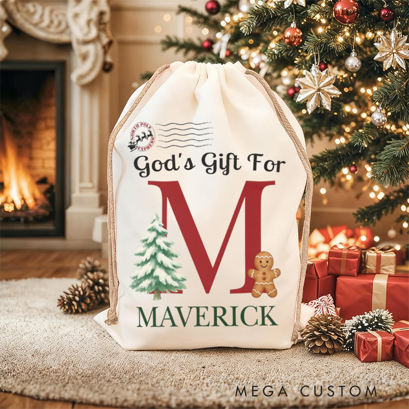 Personalized God's Gift Snowman Drawstring Canvas Christmas Gift Bag with Name Text Christmas Party Gift Religious Gift