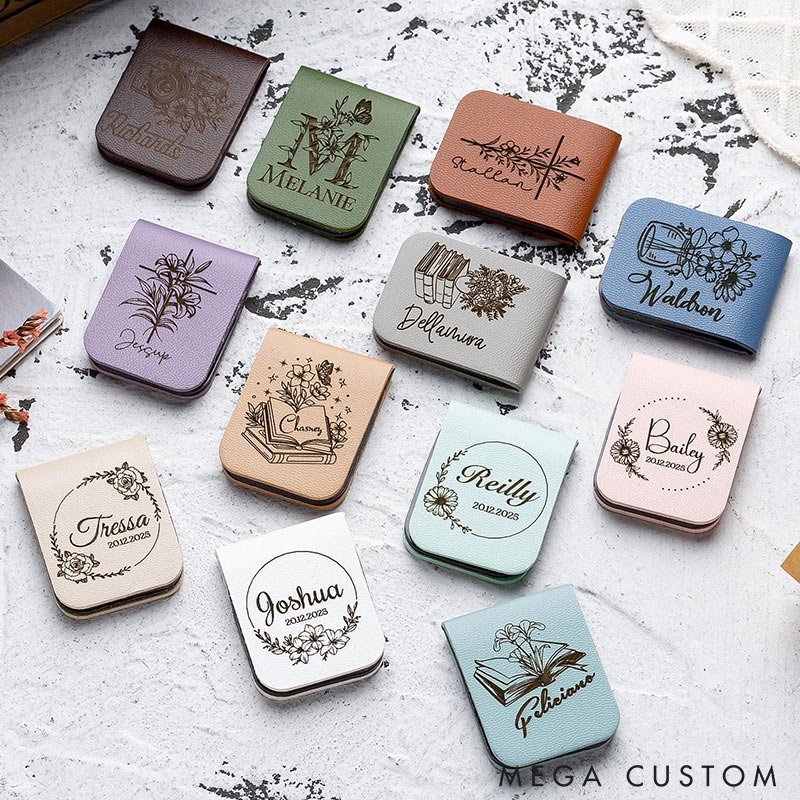 Personalized Magnetic Bookmark Leather Bookmark Library Bookmark Engraved Magnet Book Clip with Name or Initials Bookmark Gift for Book Lovers