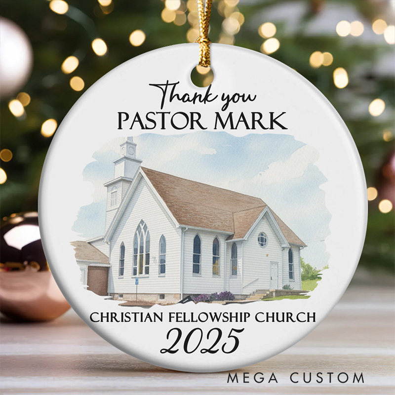 Personalized Thank you Pastor Round Shaped Ceramic Ornament with Name and Year Religious Gift Appreciation Gift for Pastor