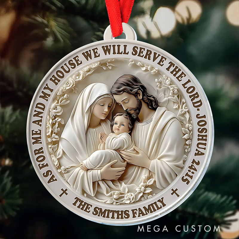Personalized as for me and My House we will Serve the Lord Acrylic Ornament with Family Name Religious Gift Christian Gift 