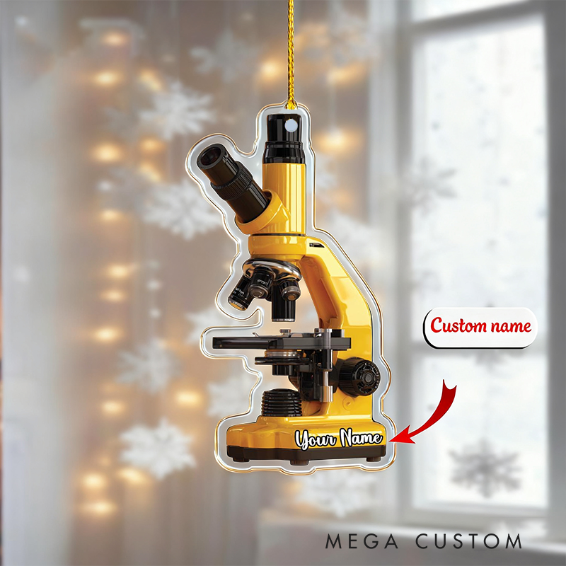 Personalized Teacher Christmas Ornament Yellow Microscope Design Acrylic Ornament for Teachers
