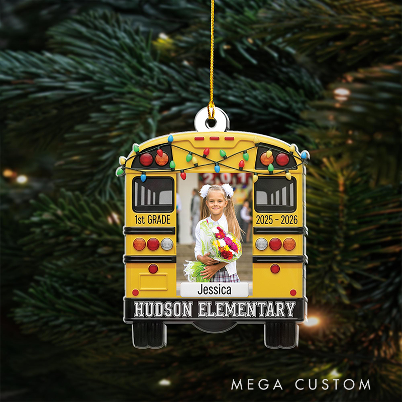Personalized Christmas Ornament in School Bus Design Acrylic Ornament for Teacher and Student