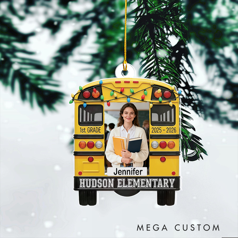 Personalized Christmas Ornament in School Bus Design Acrylic Ornament for Teacher and Student