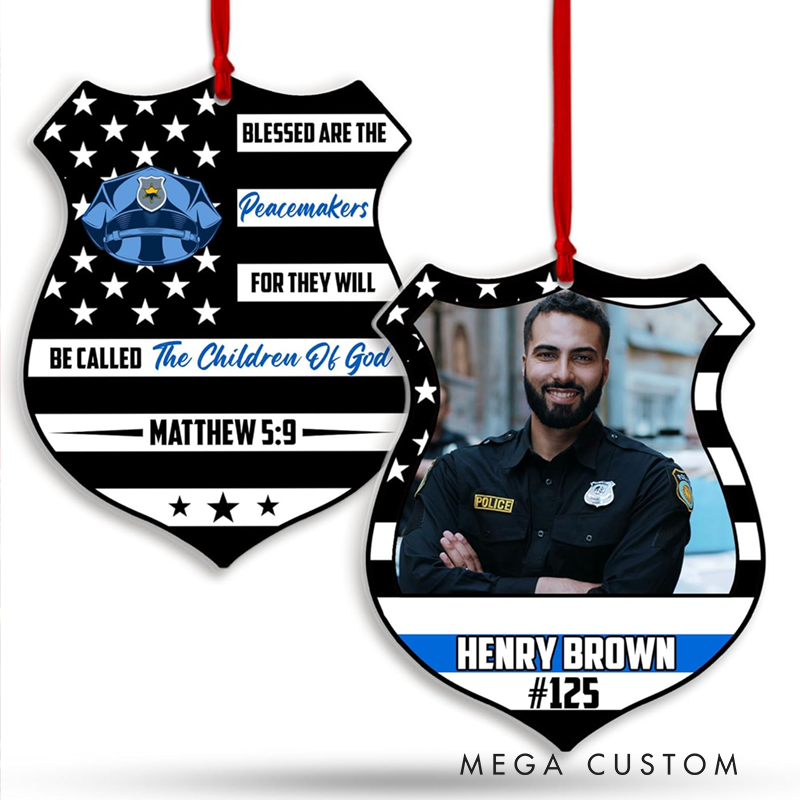 Personalized Police Badge Ornament with Bible Verse Perfect Gift for Law Enforcement Officers
