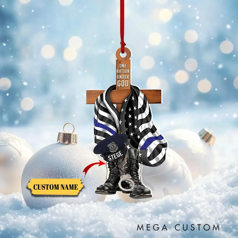 Personalized Police Officer Ornament Cross and Thin Blue Line Design Gift for Police Officer