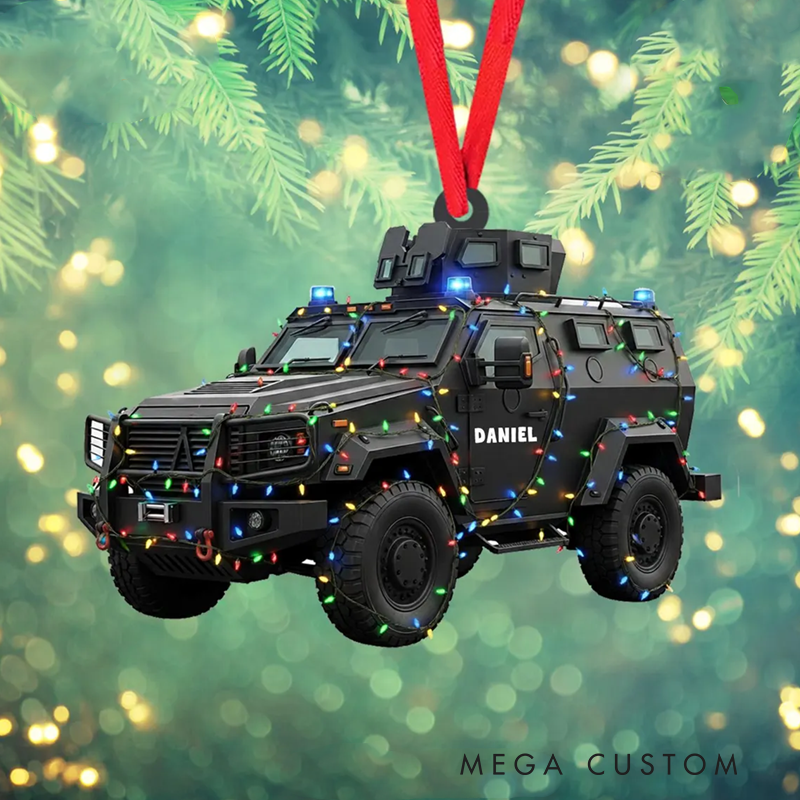 Personalized SWAT Vehicle Ornament with Festive Lights Gift for Law Enforcement Enthusiasts