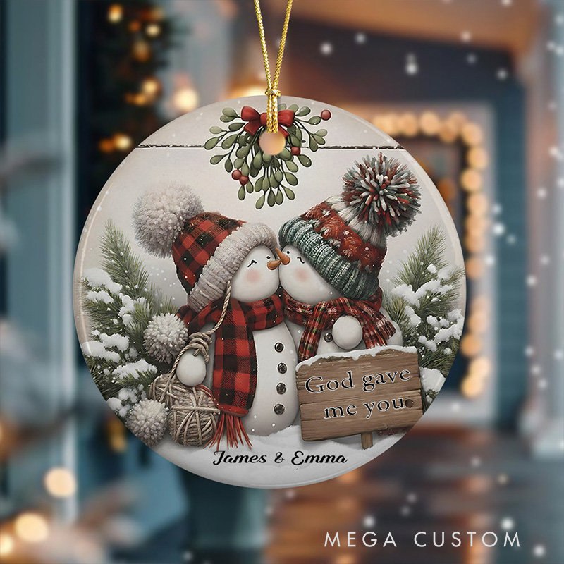 Personalized Snowman God gave me you Ceramic Ornament with Name Religious Gift Christian Gift for Women and Men