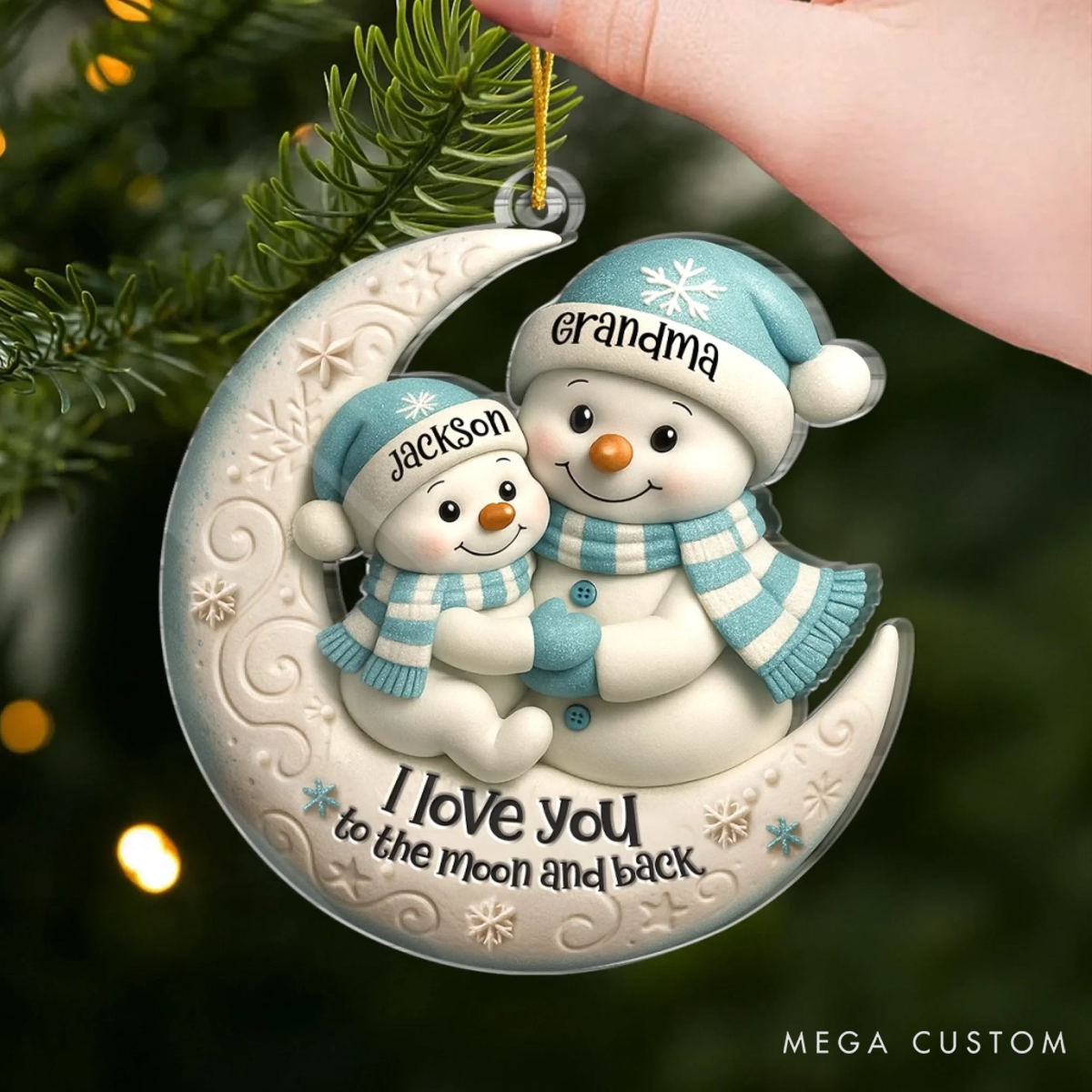 Personalized Acrylic Ornament Family Smiles with Snowman Magic Happiness Christmas Ornament 