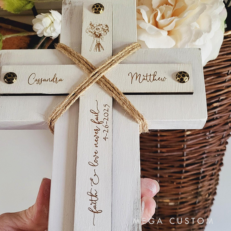 Personalized Love Never Fails Wood Wall Cross with Name Home Decor Wedding Gift Religious Gift 