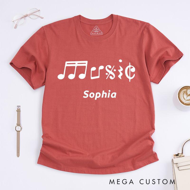Personalized Music Notes Classic T-Shirts Custom Name Gift for Music Lovers Unisex Customizable Tee for Musicians Birthday Christmas Special Occasion