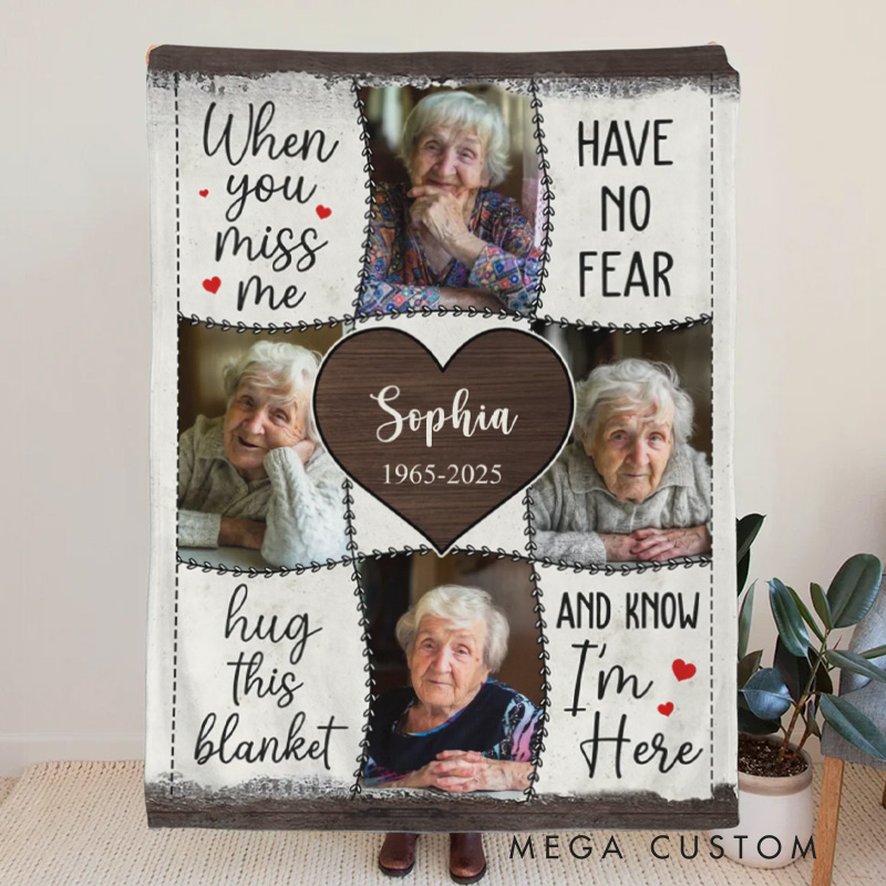 Personalized Photo Memorial Blanket When You Miss Me Memorial  Flannel Blanket Sympathy Gift for Loss of Loved One