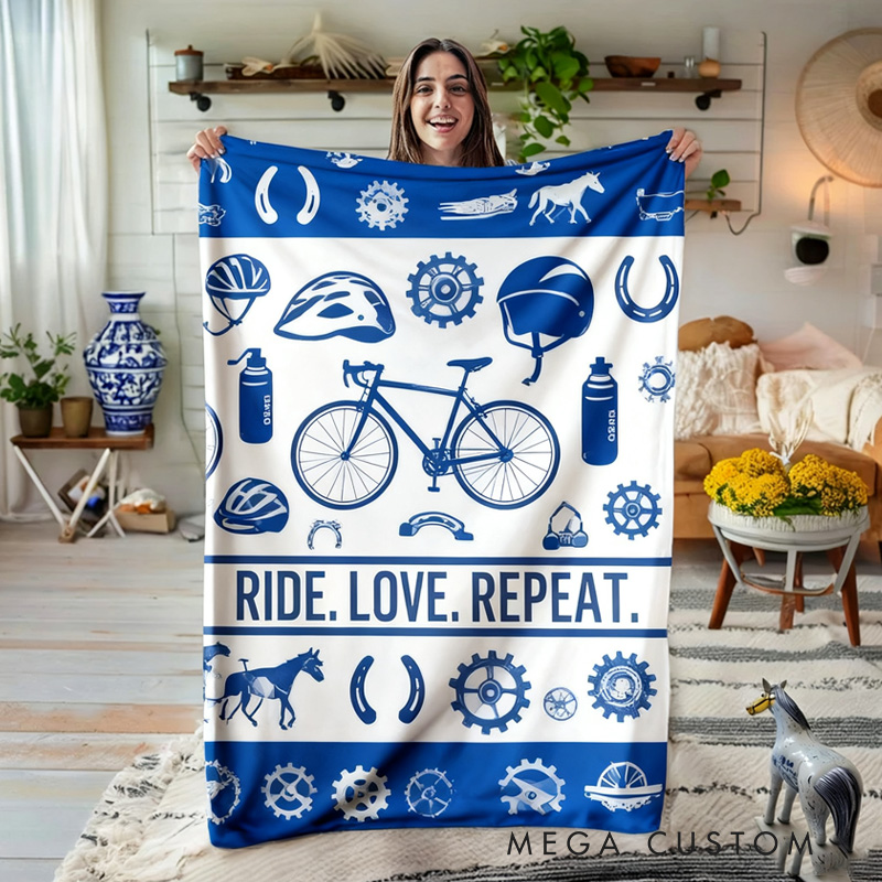 Personalized Mountain Bike Western Horse Soft Throw Blanket with Text Home Decor Birthday Anniversary Equestrian Competition Gift for Riding Lover
