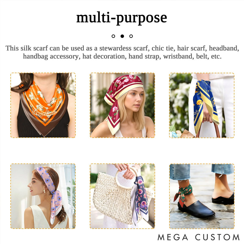 Personalized Vintage Birth Flower Soft Stain Square Scarf with Name Travel Party Accessory Birthday Gift for Women