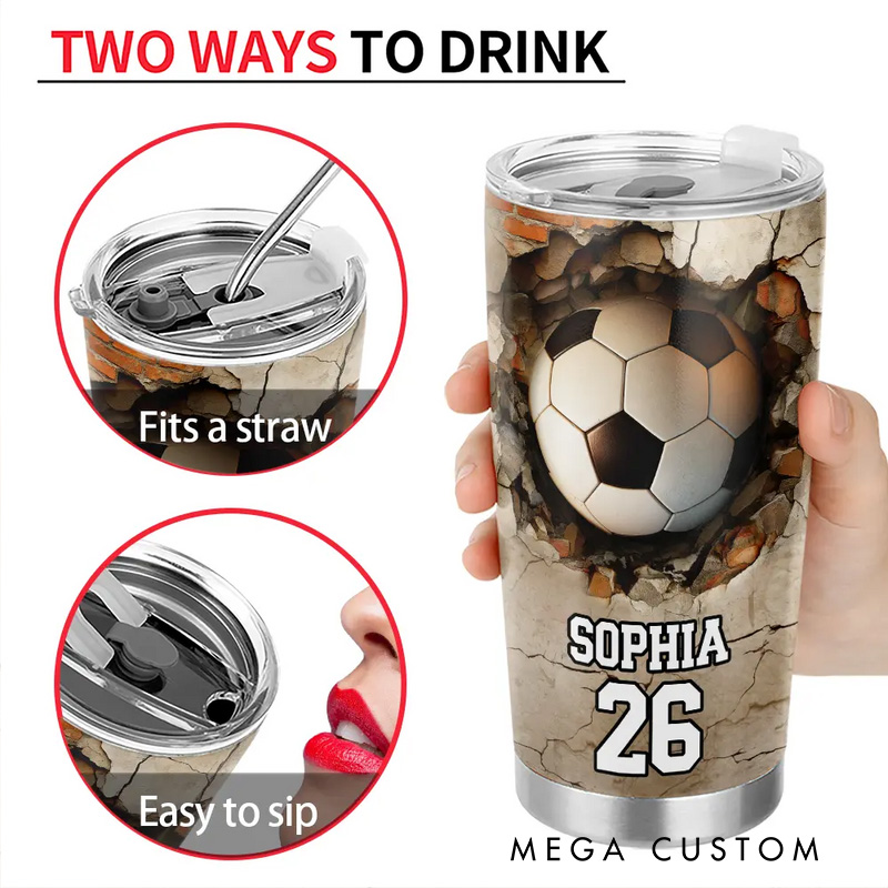 Personalized Sports Tumbler with 3D Cracked Wall Design and Custom Name