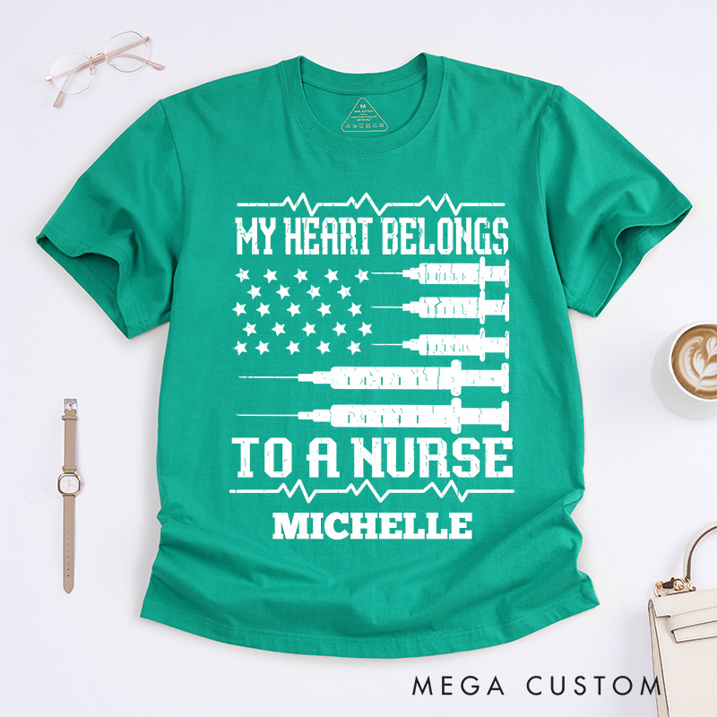 Personalized Nurse T-Shirts My Heart Belongs to a Nurse Fashion Design T-Shirts