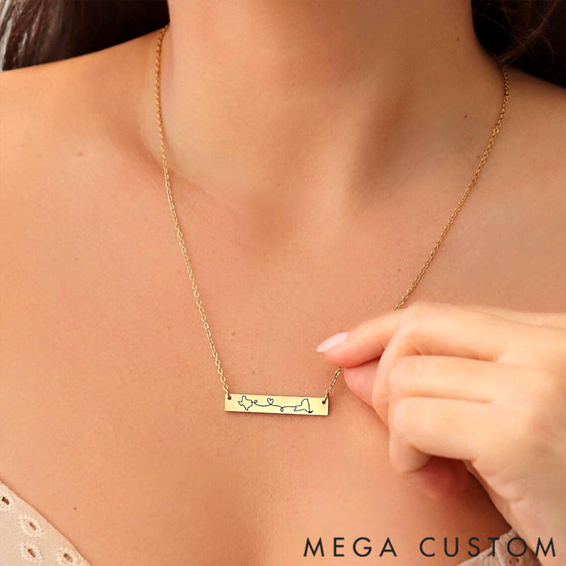 Personalized Rectangular Necklace Travel Destination Engraved Pendant Custom Destination Map