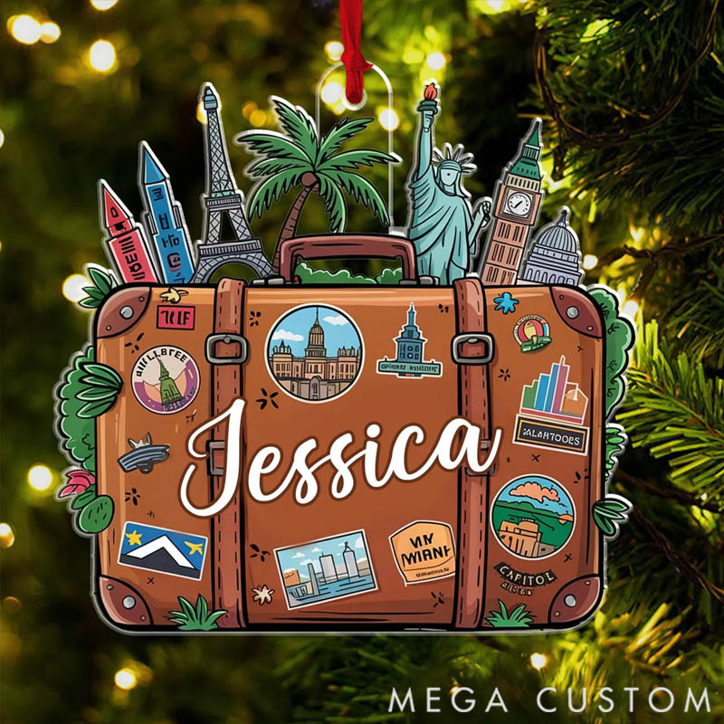 Personalized Acrylic Travel Suitcase Ornament Adventure Keepsake for Travel Lovers