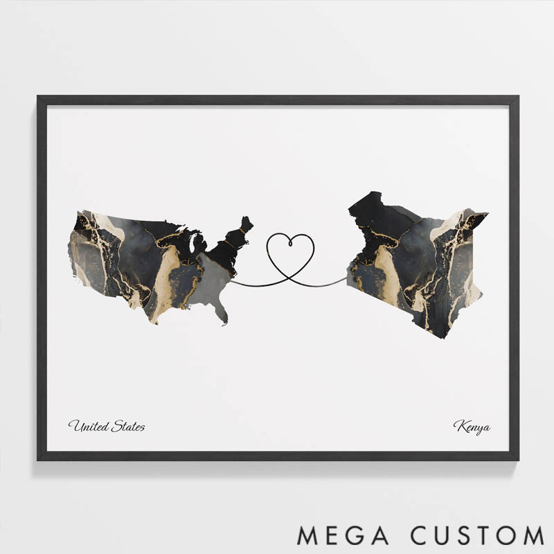 Personalized Canvas Art Travel Marble Two Country Connection Art Home Decor for Travel Lovers