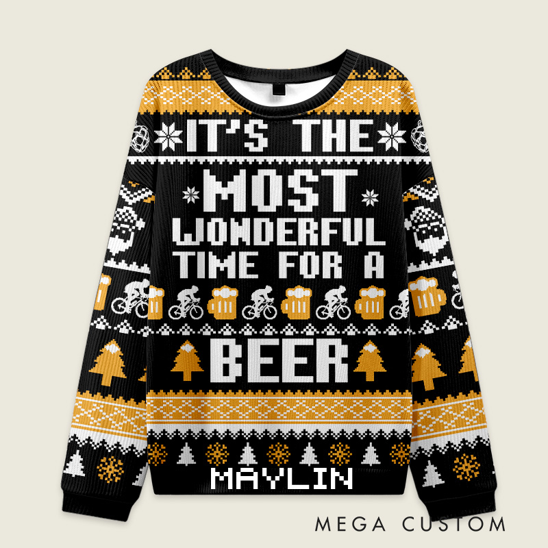 Personalized Ugly Christmas Sweater Bear Cycling Santa Christmas Sweater Holiday Gift for Cyclists Unise