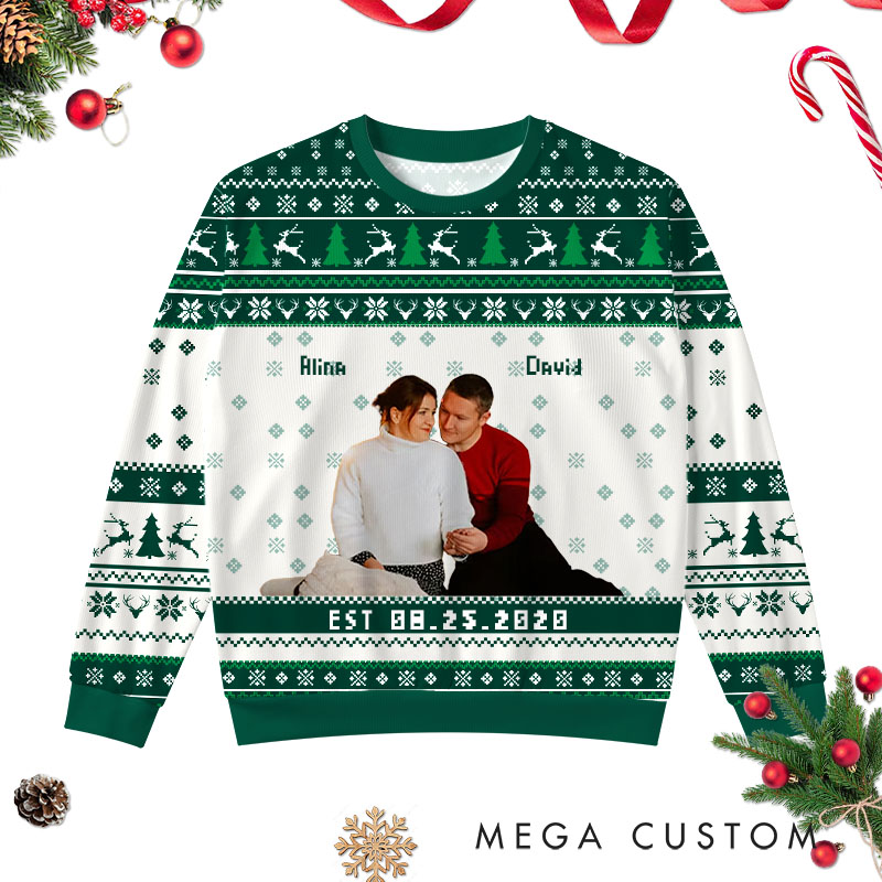 Personalized Couple Christmas Ugly Sweater Festive Couple Cloth for Husband Wife Couple Anniversary Gift Ugly Sweater