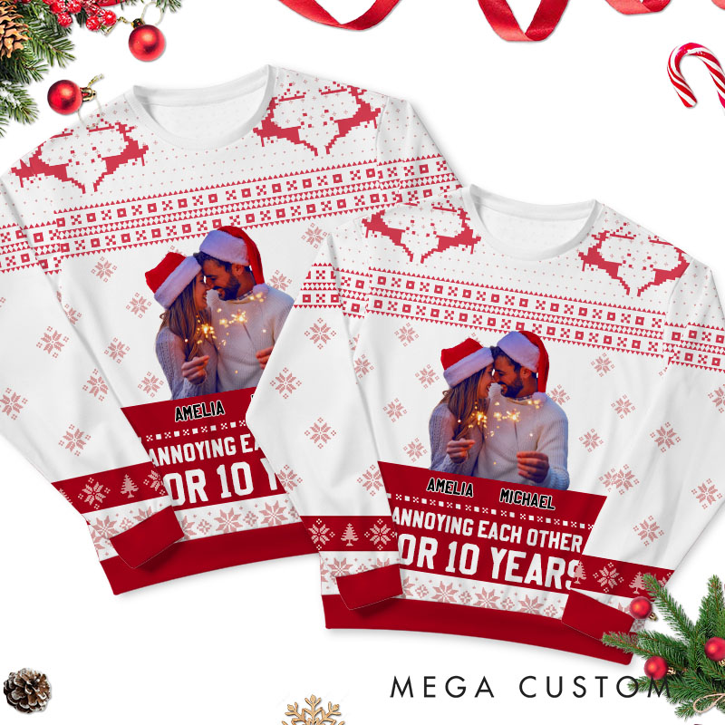 Personalized  Couple Christmas Ugly Sweater Couple Xmas Sweater with Photo for Husband Wife Couple Anniversary Gift Ugly Sweater