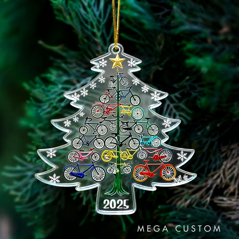 Personalized Customized Bicycle Christmas Ornament Christmas Tree Acrylic Ornament with Year Christmas Birthday Gift for Family Friends