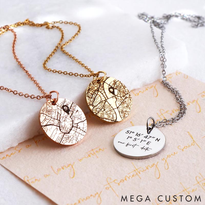 Personalized Coordinate Map Necklace Where We Met Gift for Her Travel Lovers