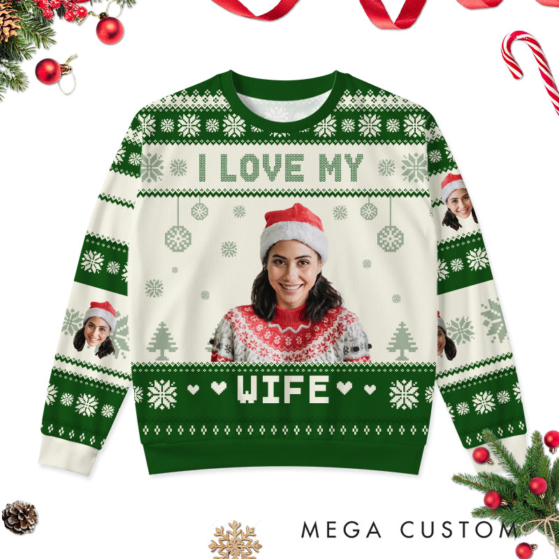 Personalized I Love My Wife Husband Ugly Sweater Couple Christmas Cloth Husband Wife Couple Edition Ugly Sweater Xmas Gift Sweater with Photo