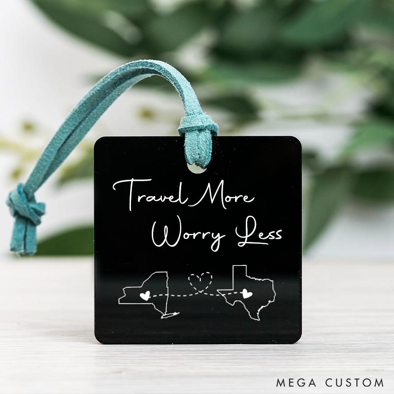 Personalized Travel Luggage Tags Heart Map Gift for Travel Lovers