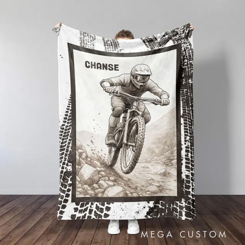 Personalized Mountain Bike Blanket Custom Mountain Biker Gift Soft Throw Blanket Mountain Bike Decor Bike Racing Birthday Cycling Gifts
