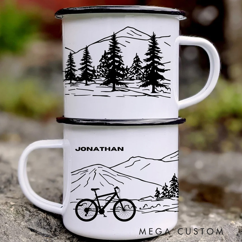 Personalized MTB Enamel Mug Mountain Bike Gift Camping Coffee Cup