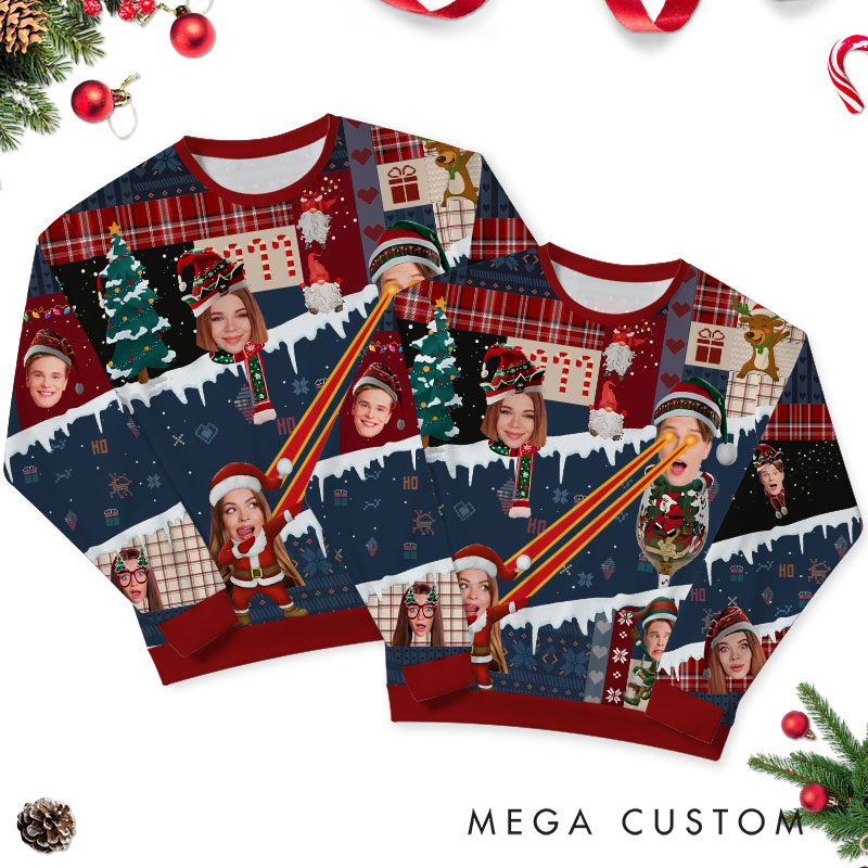 Personalized Funny Couple Photo Christmas Ugly Sweater Custom Couple Face Xmas Matching Crewneck Sweatshirt Christmas Gift for Husband Wife