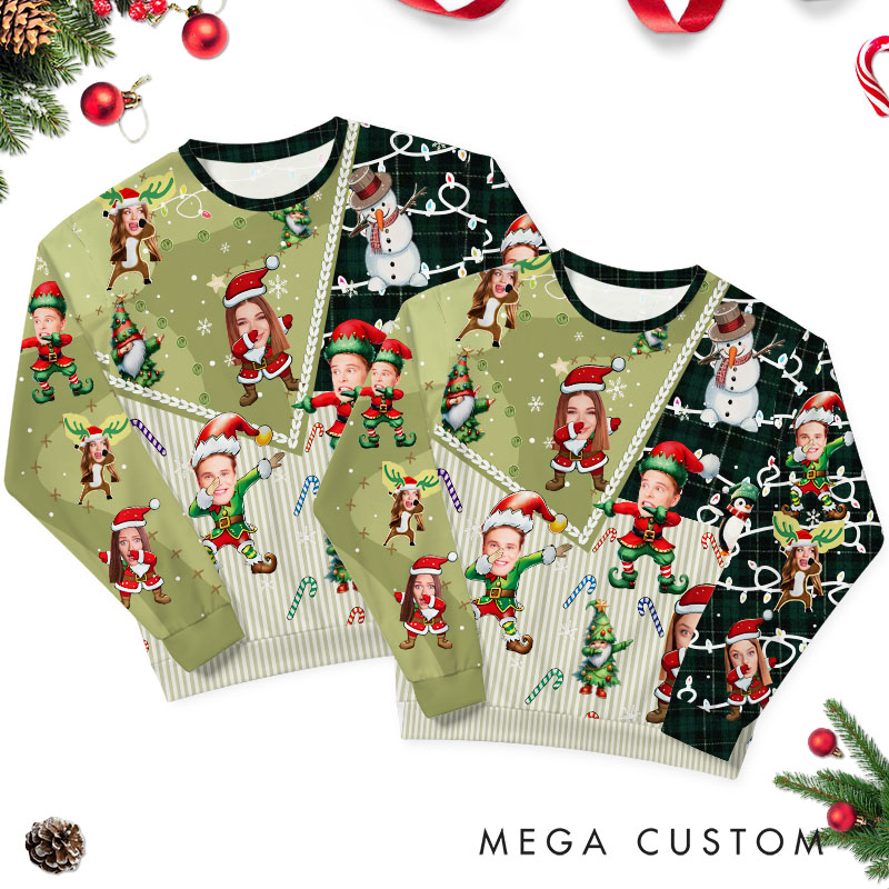 Personalized Playful Couple Photo Christmas Ugly Sweater Custom Couple Face Xmas Matching Crewneck Sweatshirt Christmas Gift for Husband Wife