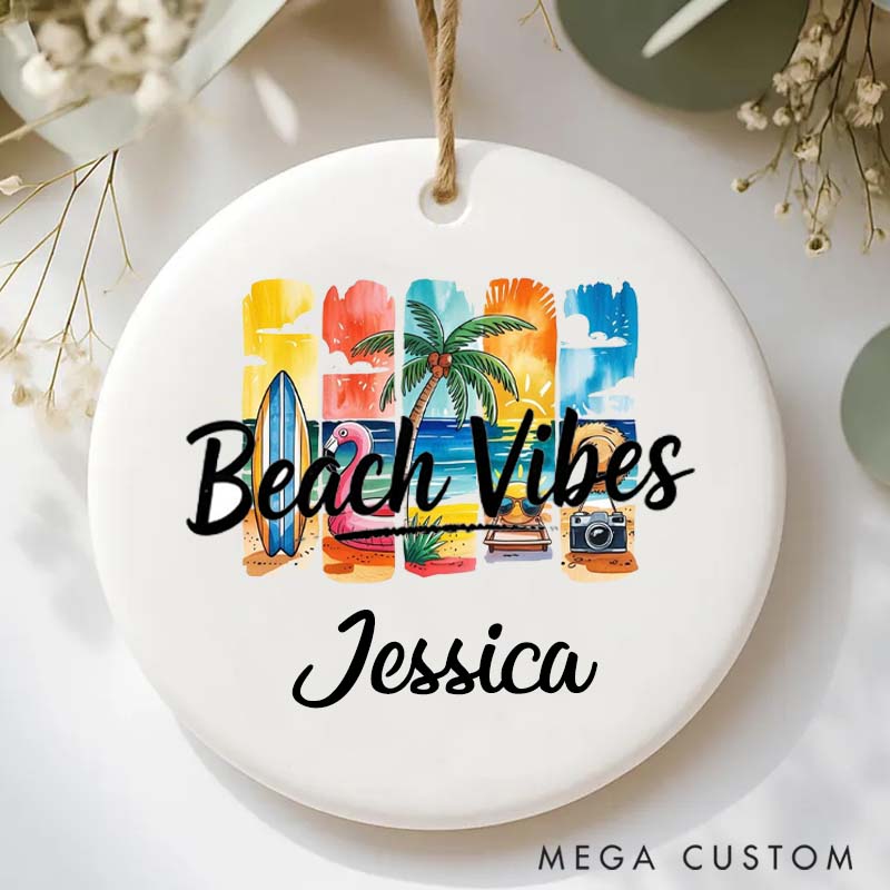 Personalized Ceramic Ornament Beach Vibes Traveling Gift for Travel Lovers