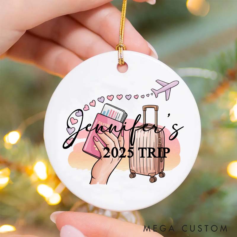 Personalized Ceramic Ornament 2025 Trip Traveling Gift for Travel Lovers