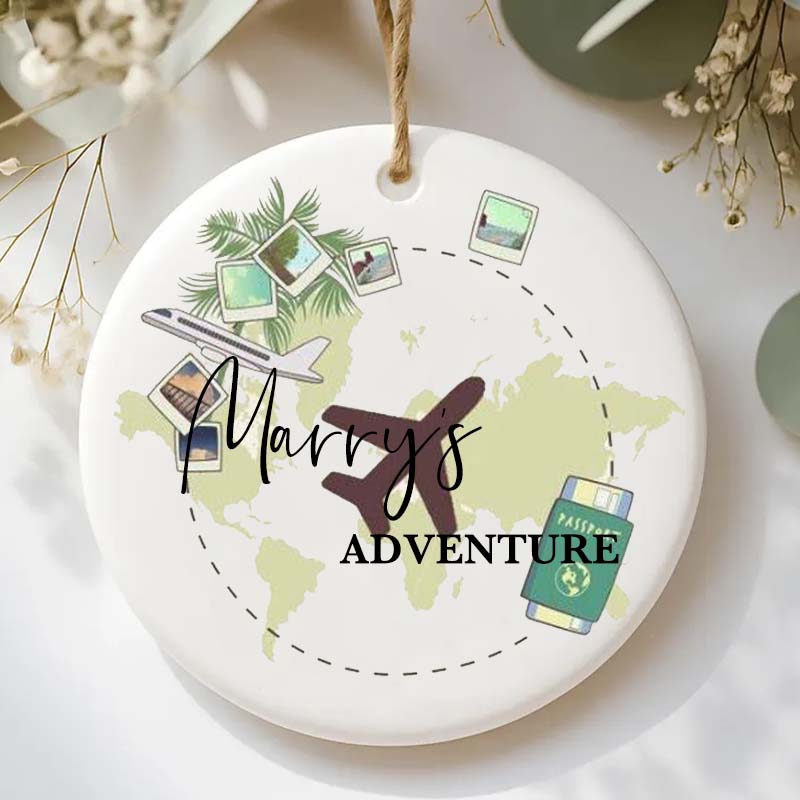 Personalized Ceramic Ornament Global Travel Adventures Traveling Gift for Travel Lovers