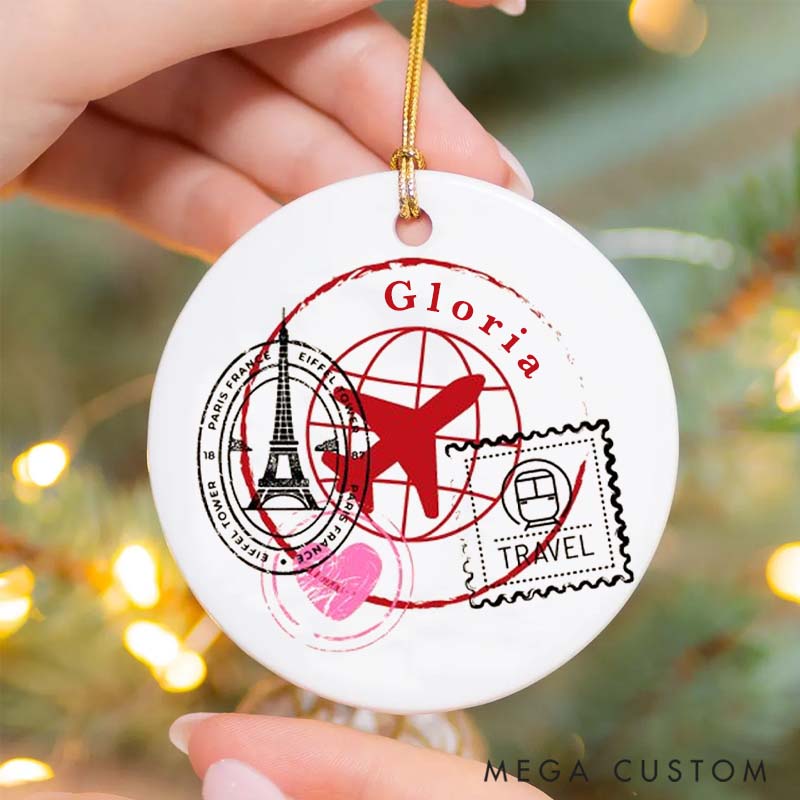 Personalized Ceramic Ornament Travel Stamp Memorial Traveling Gift for Travel Lovers