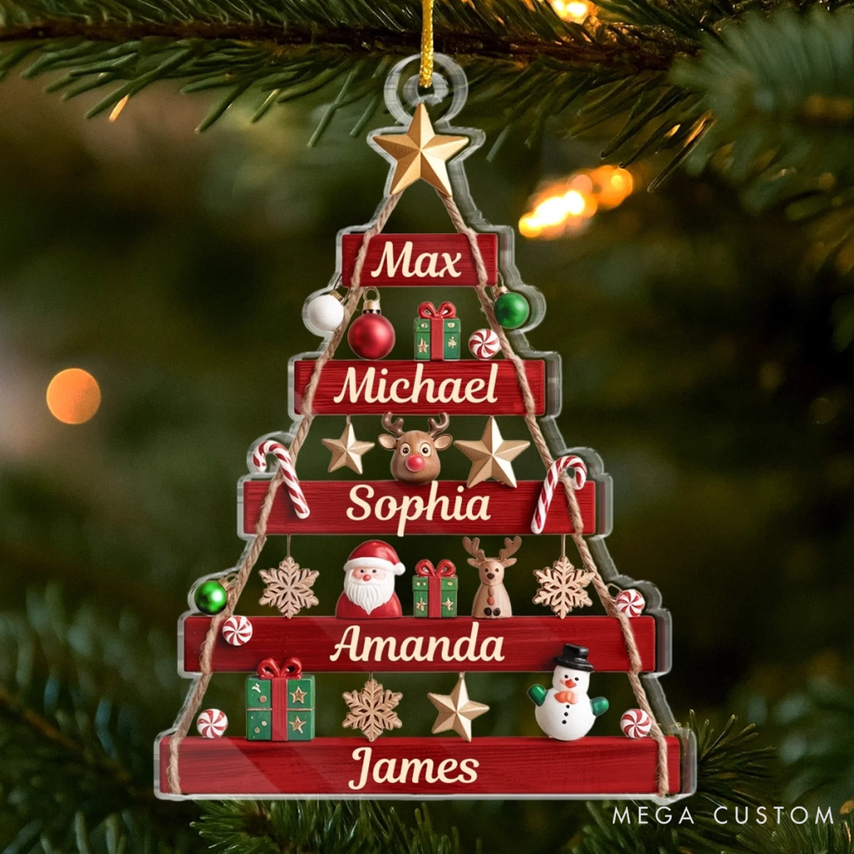 Personalized Acrylic Together We Shine at Christmas Tree Shaped Holiday Festival Ornament 