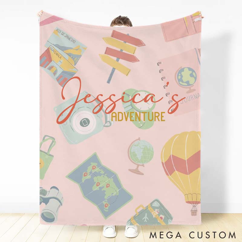 Personalized Travel Blanket Gift for Kids Travel Lovers Adventure Custom Name