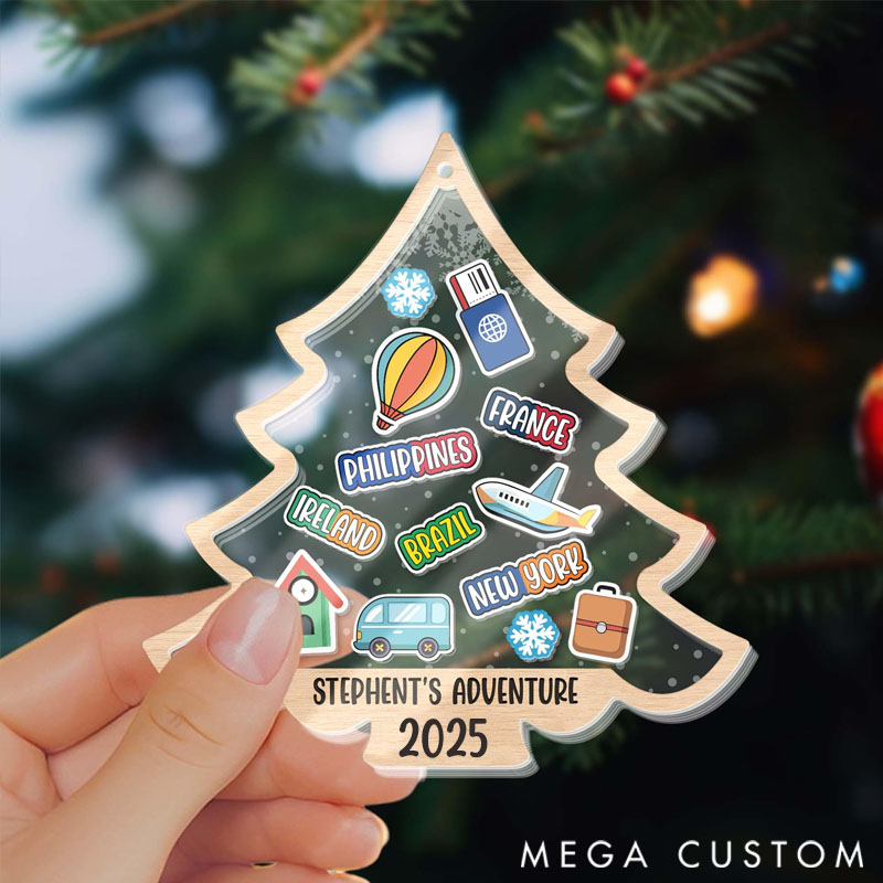 Personalized Travel Adventure Ornament Christmas Tree Travel Destinations Gift for Travel Lovers 