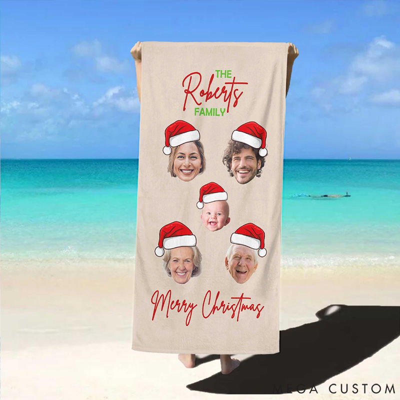 Personalized Family Beach Towel Secret Santa Gift Merry Christmas Present For Family Travel Beach Towel