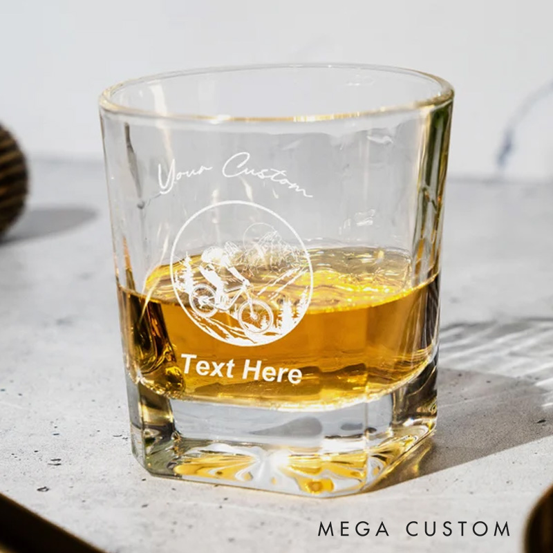 Personalized Mountain Biking Whiskey Glass Outdoor Adventure Gift for Cyclists Unique Glassware Cycling Enthusiast