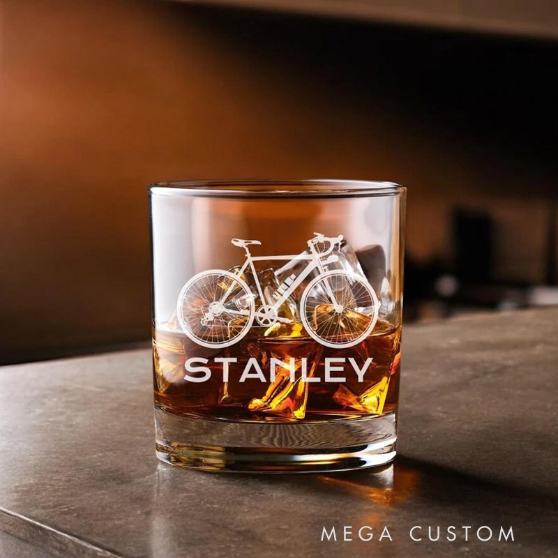 Personalized Bicycle Design Whiskey Rocks Glasses Etched Rock Whiskey Glass Holiday Gift