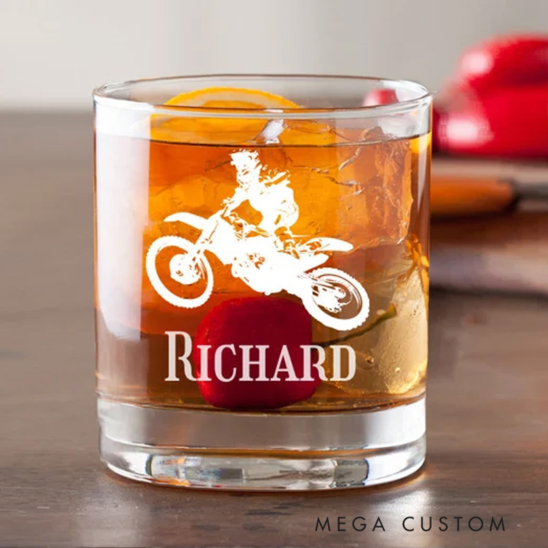 Personalized Dirt Bike Whiskey Rocks Glasses for Cycling Cyclist Riding Lovers