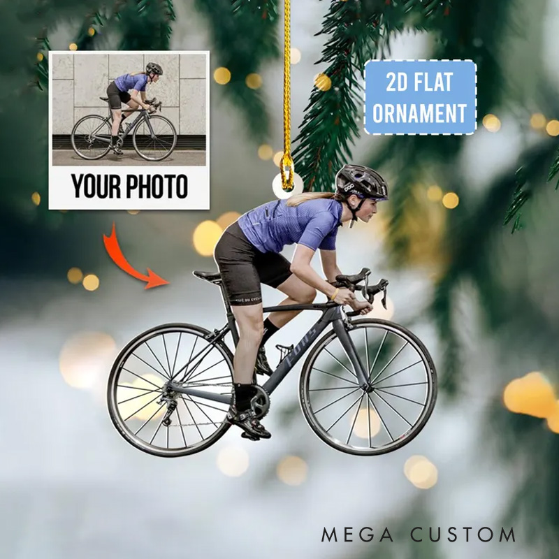 Personalized Biking Car Ornament Acrylic 2D Ornament Bike Lover Christmas Tree Decor Gift for Biking Lovers
